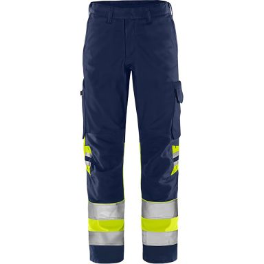 Fristads 2649 GPLU Työhousut huomioväri ja heijastinosat, tummansininen/neonkeltainen