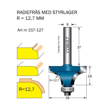Cobolt 217-127 Avrundningsfräs R=12,7 D=38 L=19