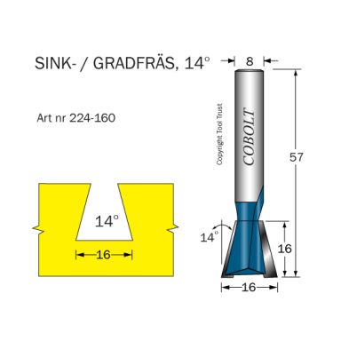 Cobolt 224-160 Sinkfres 14° D=16 L=16 TL=57 S=8