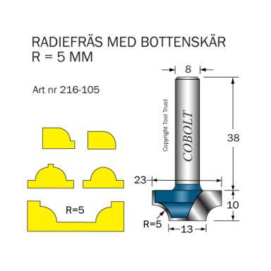 Cobolt 216-105 Radiefräs R=5 D=23/13 L=10