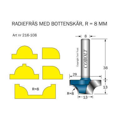 Cobolt 216-108 Radiusfræser R=8 D=29/13 L=13