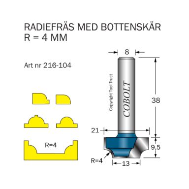Cobolt 216-104 Radiefräs R=4 D=21/13 L=9,5