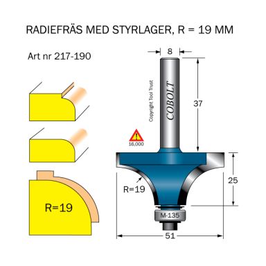 Cobolt 217-190 Avrundningsfräs R=19 D=51 L=25