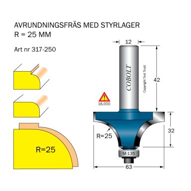 Cobolt 317-250 Avrundningsfräs R=25 D=63 L=32