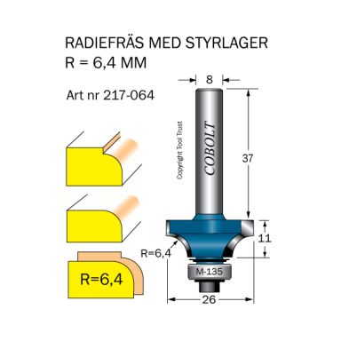 Cobolt 217-064 Avrundningsfräs R=6,4 D=26 L=11