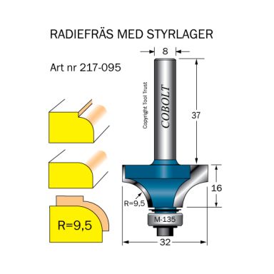 Cobolt 217-095 Avrundingsfres R=9,5 D=32 L=16