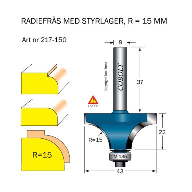 Cobolt 217-150 Avrundningsfräs R=15 D=43 L=22