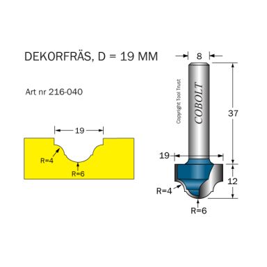 Cobolt 216-040 Dekorfres R=4/6 D=19 L=12