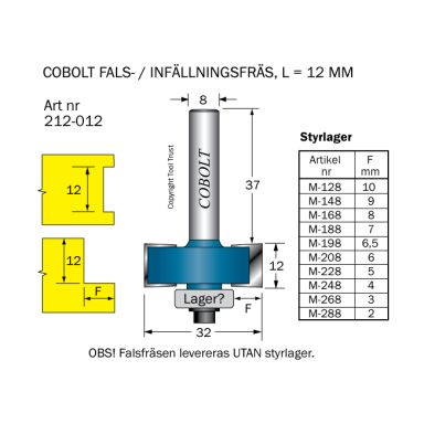 Cobolt 212-012 Kantfres L=12 D=32 TL=61 S=8