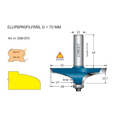 Cobolt 338-070 Profilfräs D=70 L=18 R=8