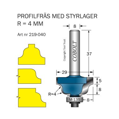 Cobolt 219-040 Profilfræser D=29 L=13 R=4
