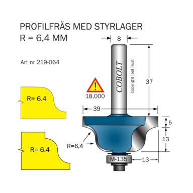 Cobolt 219-064 Profilfräs D=39 L=18 R=6,4