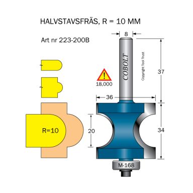 Cobolt 223-200B Halvendefres R=10 D=36 L=20/34