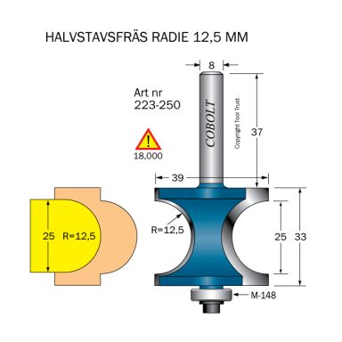 Cobolt 223-250 Halvstavfræser R=12,5 D=39 L=25/33