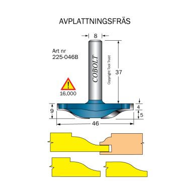Cobolt 225-046B Kantfræser R=12,7 D=46 L=9