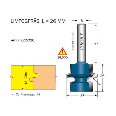 Cobolt 222-030 Limfugefræser L=26 D=30/22/14,2 TL=63 S=8