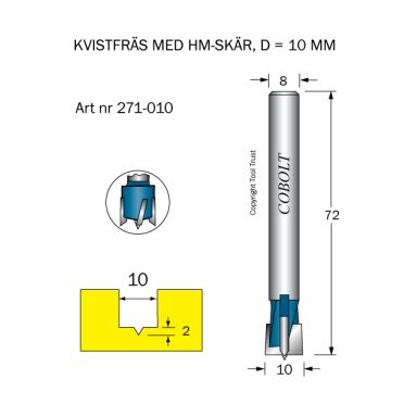 Cobolt 271-010 Kvistfres D=10 TL=72 S=8
