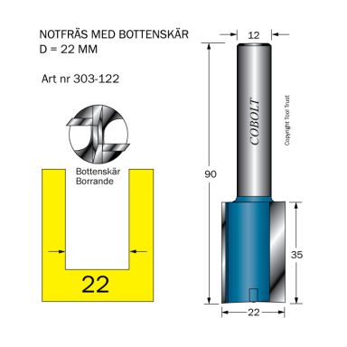 Cobolt 303-122 Notfräs D=22 L=35 TL=90 S=12
