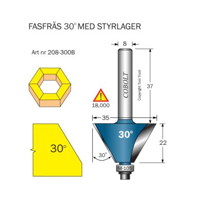 Cobolt 208-300B Kantfres 30° D=35 L=22 F=12,5 TL=70 S=8