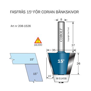 Cobolt 208-1526 Kantfres 15° D=35 L=26 F=6,5 TL=74 S=8
