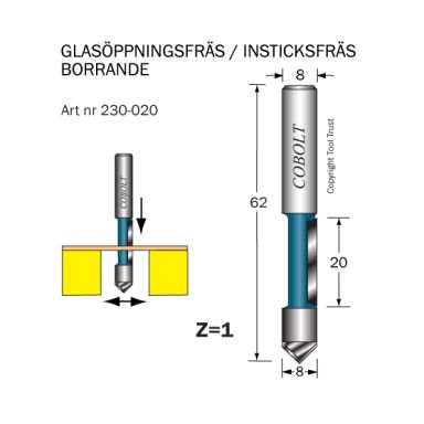 Cobolt 230-020 Insticksfräs D=8 L=20 TL=63 Z=1 S=8