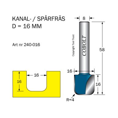 Cobolt 240-016 Kanalfres D=16 R=4 L=16