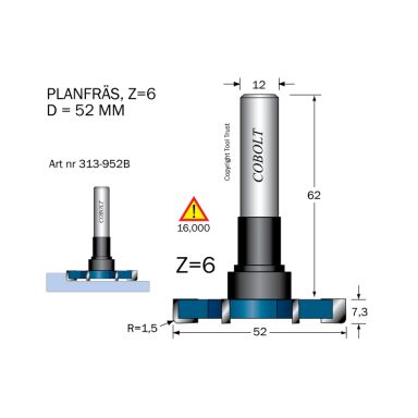 Cobolt 313-952B Planfres D=52 Z=6 R=1,5 L=7,3