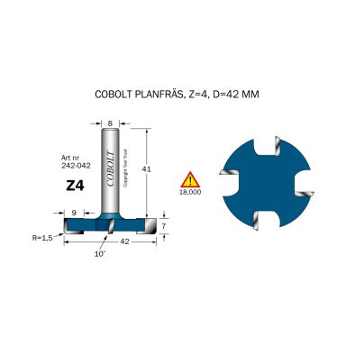 Cobolt 242-042 Planfres D=42 Z=4 R=1,5 L=7