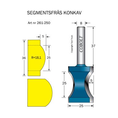 Cobolt 261-250 Segmentsfräs R=18,1 D=25 L=25