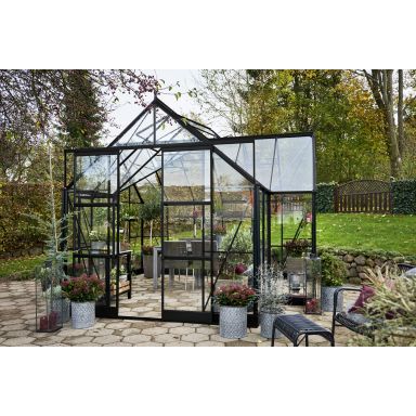 Halls Garden Room + F06482 Växthus med fundament, 12,9 m², svart