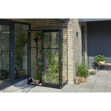Halls Qube Lean-To 24 + F06446 Växthus med fundament, 0,8 m², svart