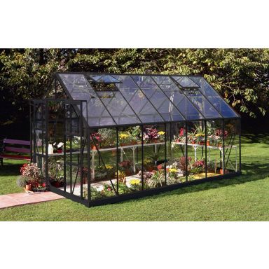 Halls Magnum 148 + SO1653 Växthus med fundament, 11,5 m², svart/aluminium