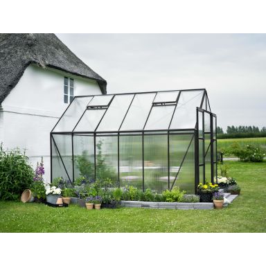 Halls Magnum 128 + F08652 Växthus med fundament, 9,9 m², svart