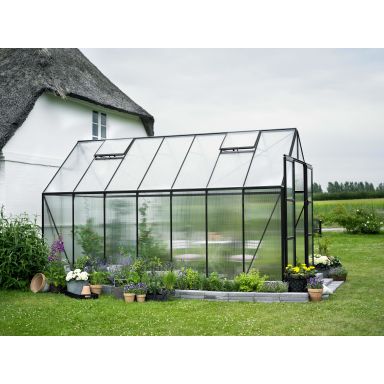 Halls Magnum 148 + SO1653 Växthus med fundament, 11,5 m², svart/aluminium