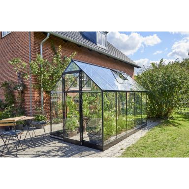 Halls Qube 610 + F06442 Växthus med fundament, 6,4 m², svart
