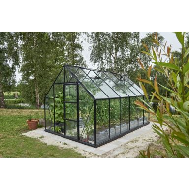 Halls Universal 128 + F08652 Växthus med fundament, 9,9 m², svart