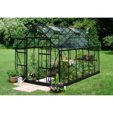 Halls Magnum 128 + F08652 Växthus med fundament, 9,9 m², svart