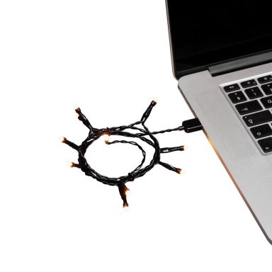 Konstsmide 1772-830 Microljusslinga frostad, USB, amber, svart kabel