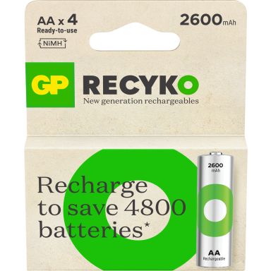 GP Batteries Recyko 201246 Akkuparisto ladattava, AA, 2600 mAh, 4 kpl