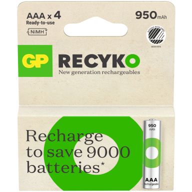 GP Batteries Recyko 201242 Batteri oppladbar, AAA, 950 mAh, 4‑pakning