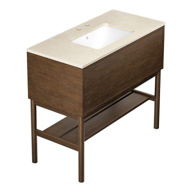 Gustavsberg Ducentic GB71DCVU10AWCC12LF Kommode med ben, 100 cm, brun eik/beige stein, 2 blandebatterihull