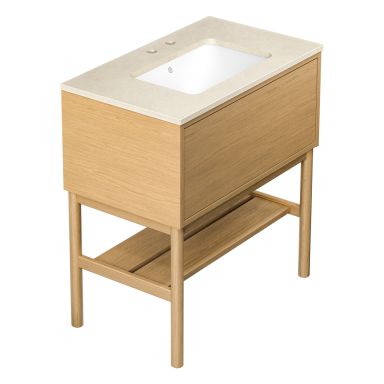 Gustavsberg Ducentic GB71DCVU80ARCC12LF Kommode med ben, 80 cm, lys eik/beige stein, 2 blandebatterihull