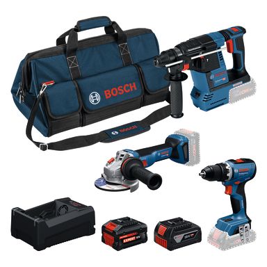 Bosch GSR18V-65, GWS 18V-11, GBH 18V-26 Verktøypakke med batteri og lader