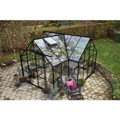 Halls ICON GARDENHOUSE 8 + HR01429 Växthus med fundament, 13 m², svart