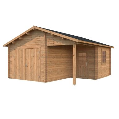 Palmako Roger Garage 28,1 m²/inv. 21,9+5,2 m², med port, brun, impr.