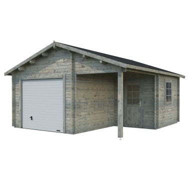 Palmako Roger Garage 28,1 m²/inv. 21,9+5,2 m², med port, grå, impr.