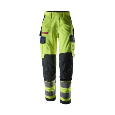 Snickers Workwear ProtecWork 6367 Arbetsbyxa varsel, gul/marinblå, dam, klass 2, flamskydd