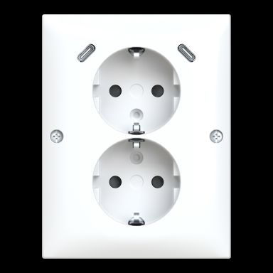 ABB Saga 402EE2USBC-916 Stikkontakt hjørne, 2-veis, 2 x USB-C