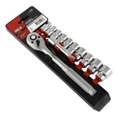 PELA 574618 Top- og skraldenøglesæt 12 dele, 8-19 mm, 3/8"