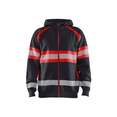 Blåkläder 355211589955XS Huvtröja varsel, svart/röd, helzip